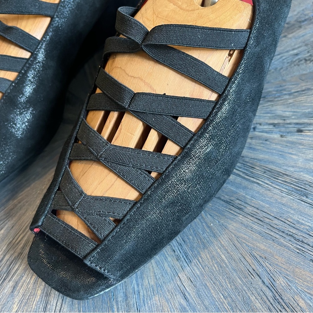 🖤 Italian Pas de Rouge Black Sparkle Wedge Sandals‎ – Size 41 (US 9.5–10) - Picture 3 of 12